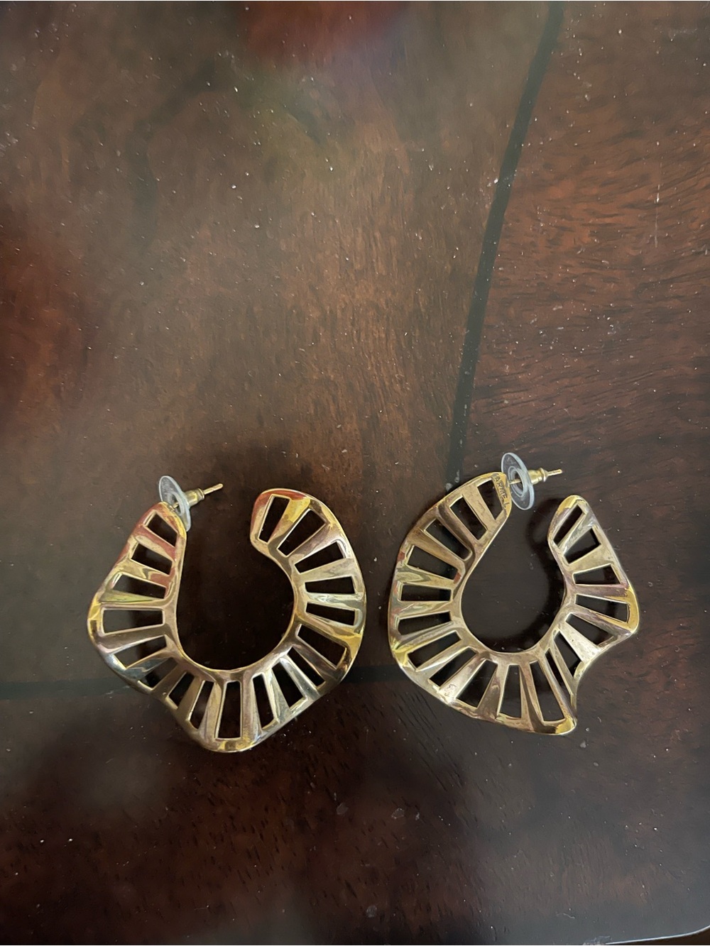 Arme De L’Amour Gold Sculptural Cutout Hoop Statement Earrings